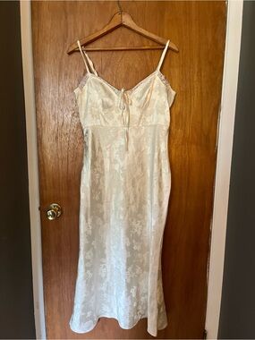 Cider Cream Satin Lace-Trim Midi Slip Dress